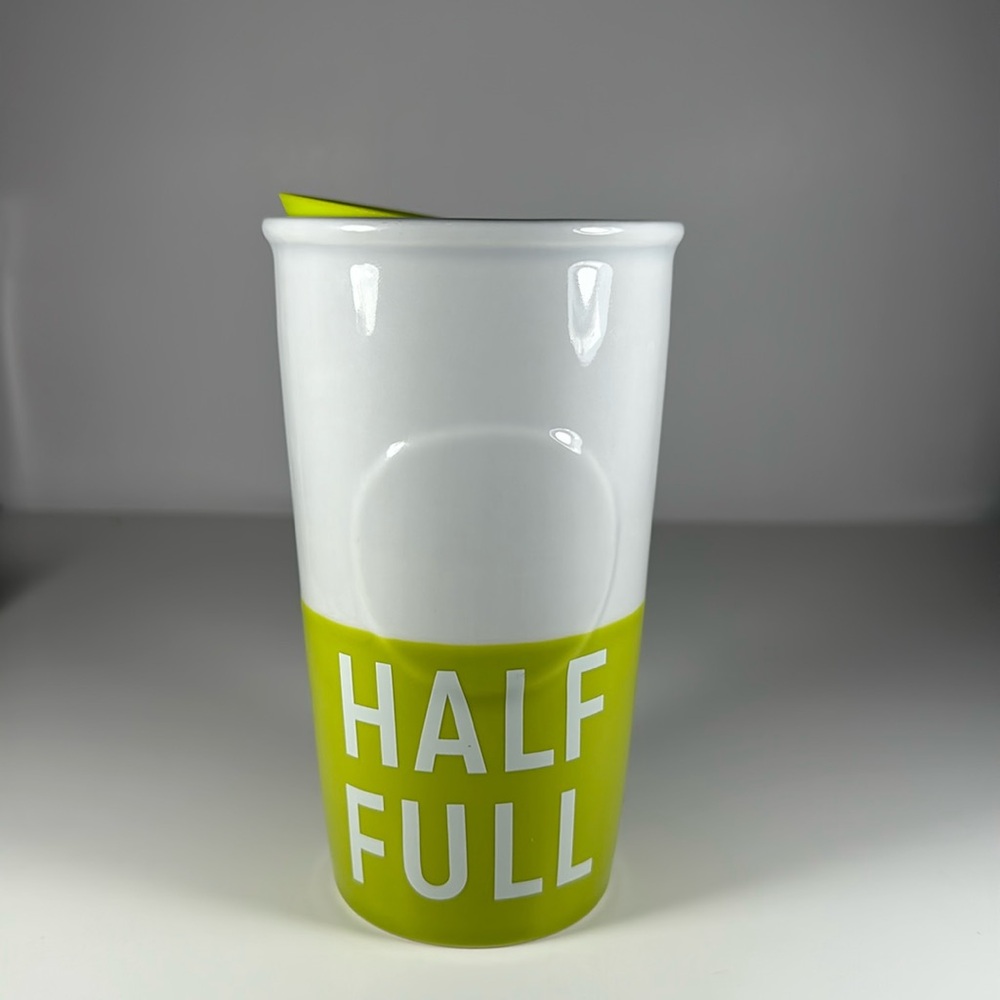 Starbuck's 2016 Lime Green "Half Full" Travel Cup with Lid 10fl oz